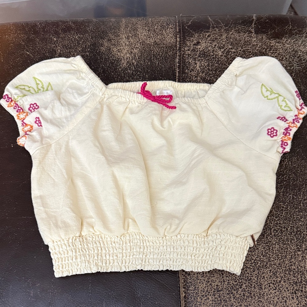Tahari Cream Smocked Top